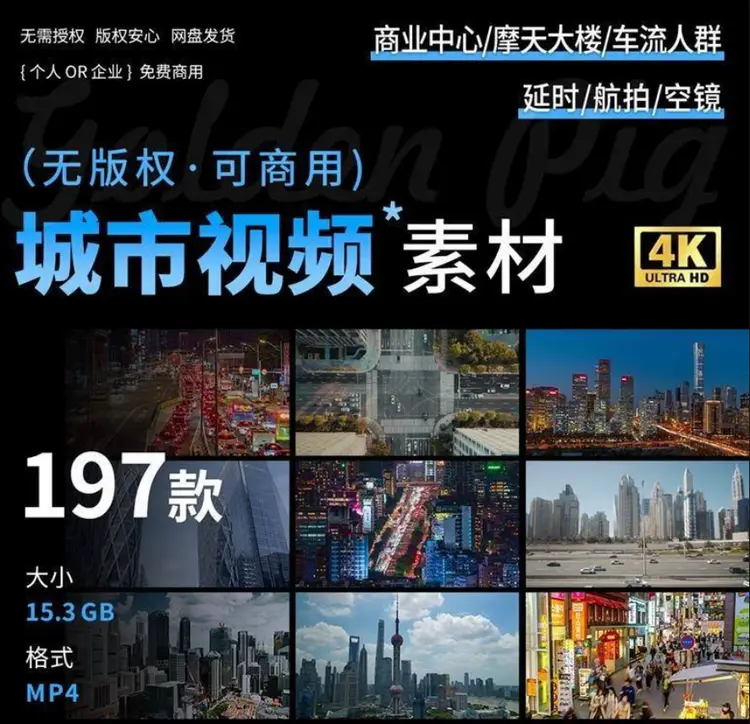 197款城市高楼大厦交通车流视频素材